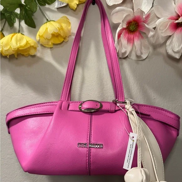 Steve Madden Hot Pink Shoulder Tote with Charm - Picture 4 of 10